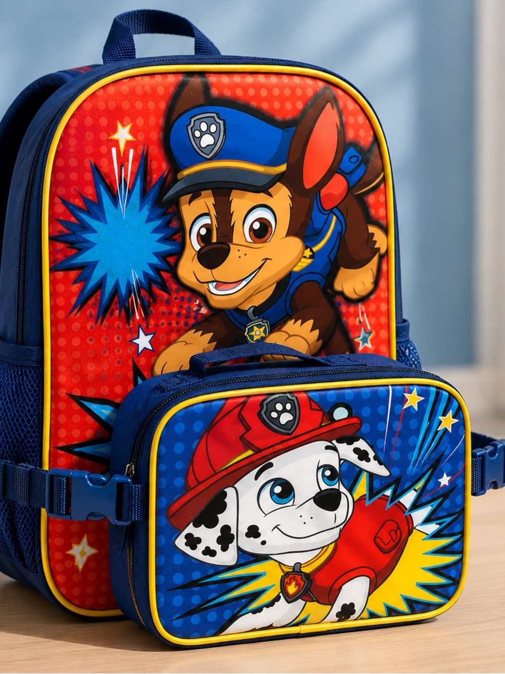 Paw Patrol Red & Blue Backpack with Matching Lunch Bag